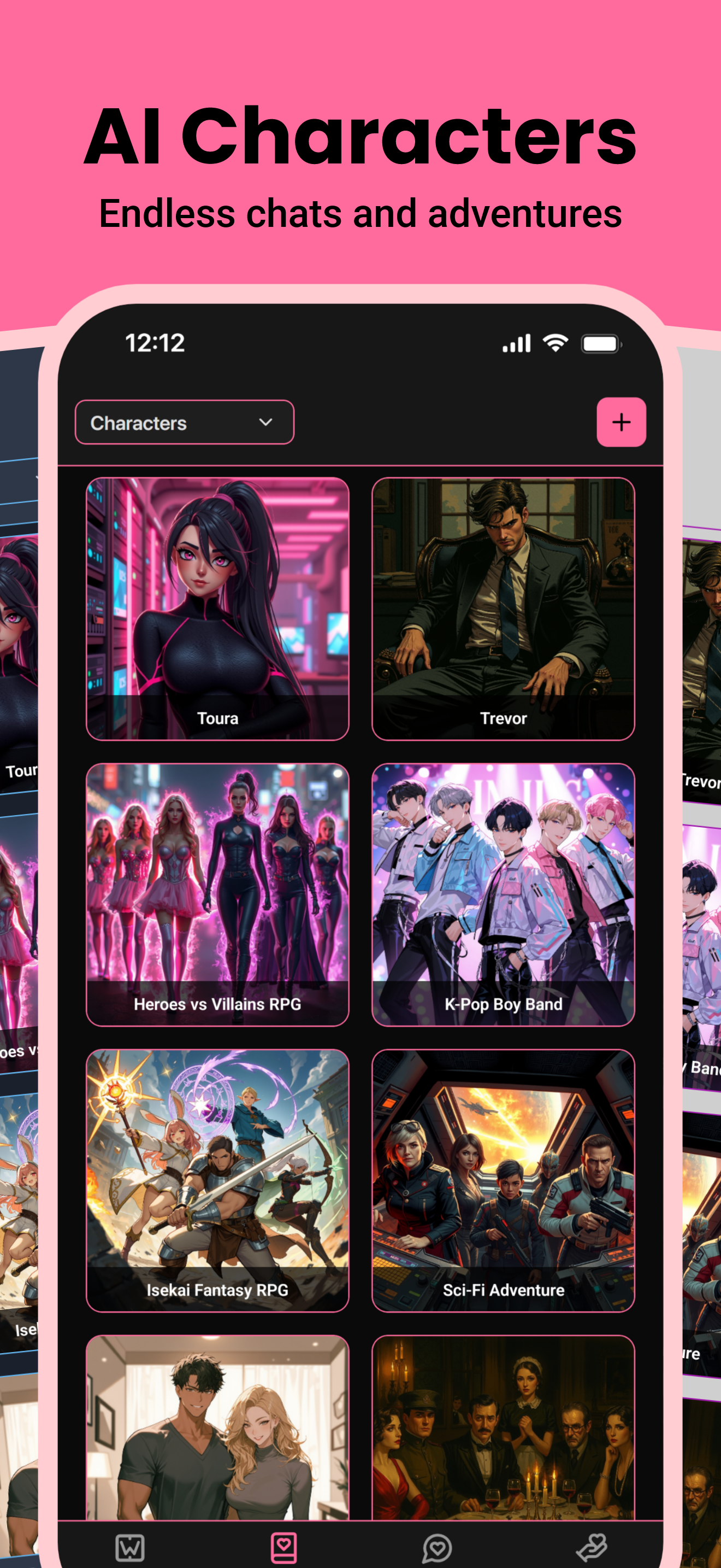 WryTour AI character chat interface showing AI conversation with customizable characters
